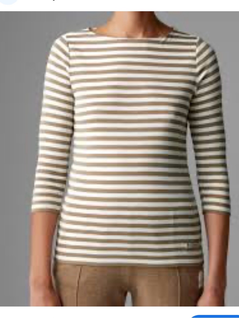Bogner Louna 3/4 Sleeve Boatneck Striped Tee in Cream and Green EUC Size 10